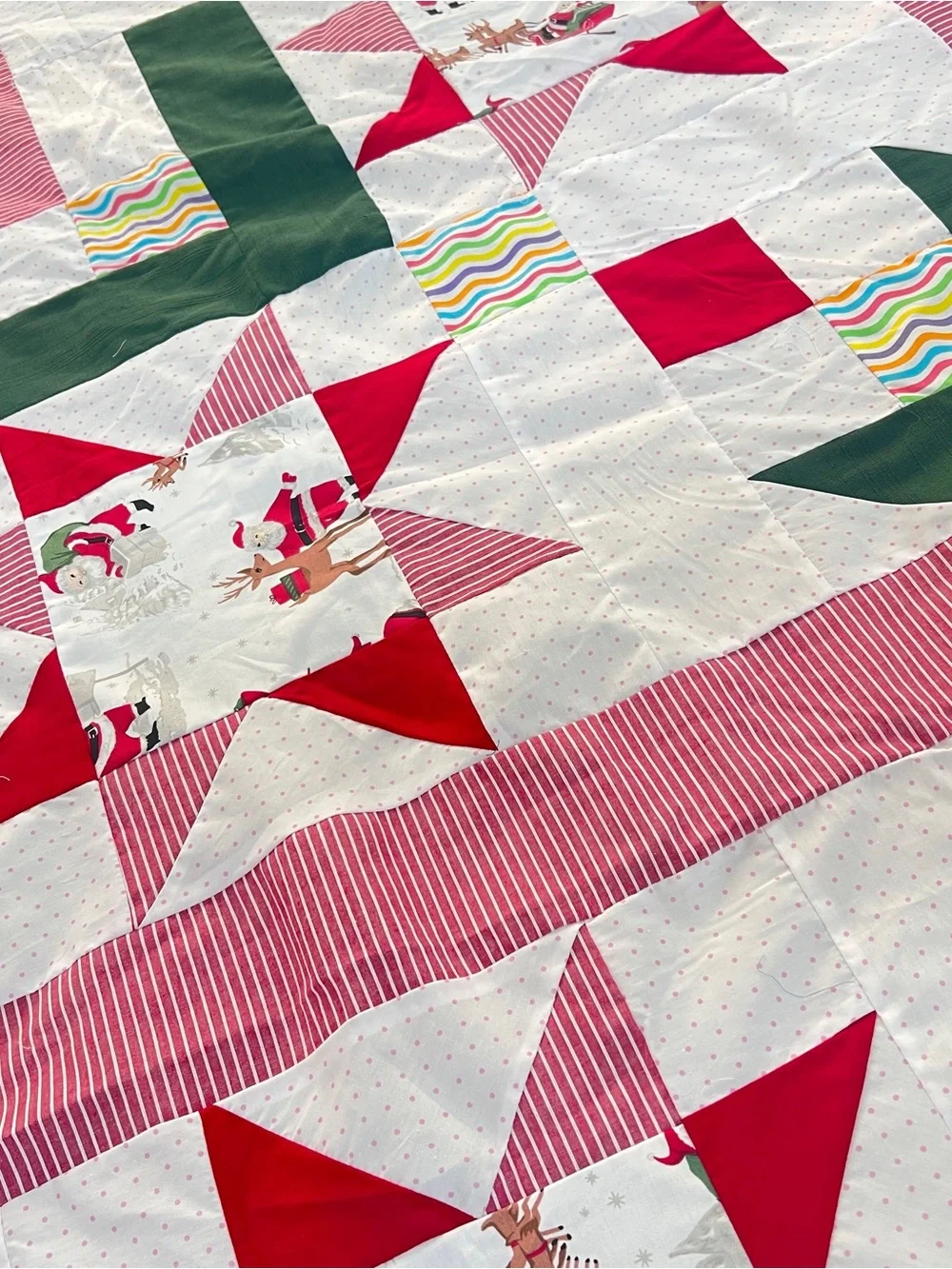Handmade Peppermint Starlight Cotton Queen size Patchwork Quilt Top/Topper